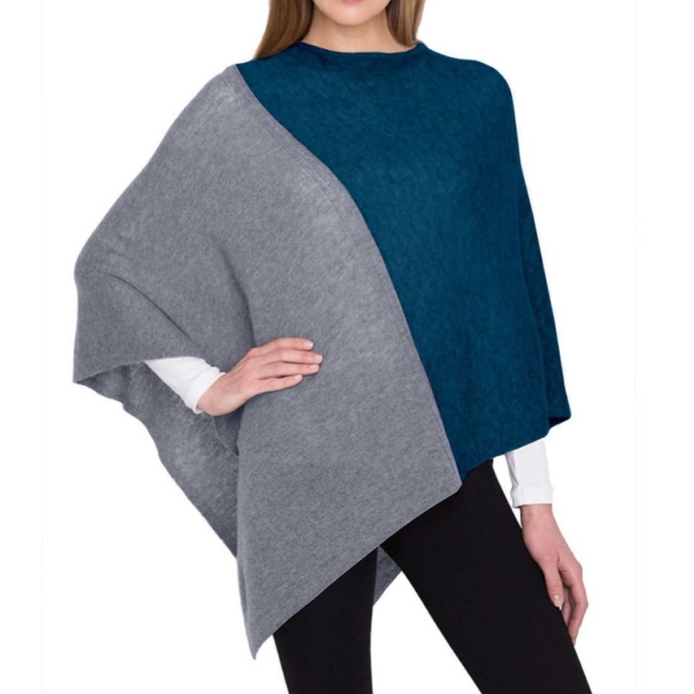 Celeste Wool/Cashmere Blend Blue & Grey Poncho NWT